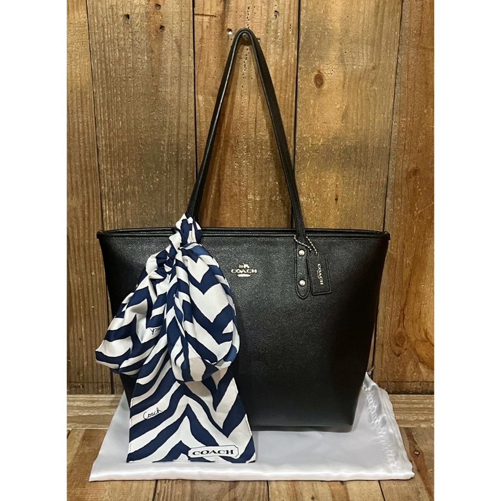 Coach. 3 Piece Set: City Zip Leather Tote with Free Logo Silk Scarf & Dust Bag. - Picture 5 of 16
